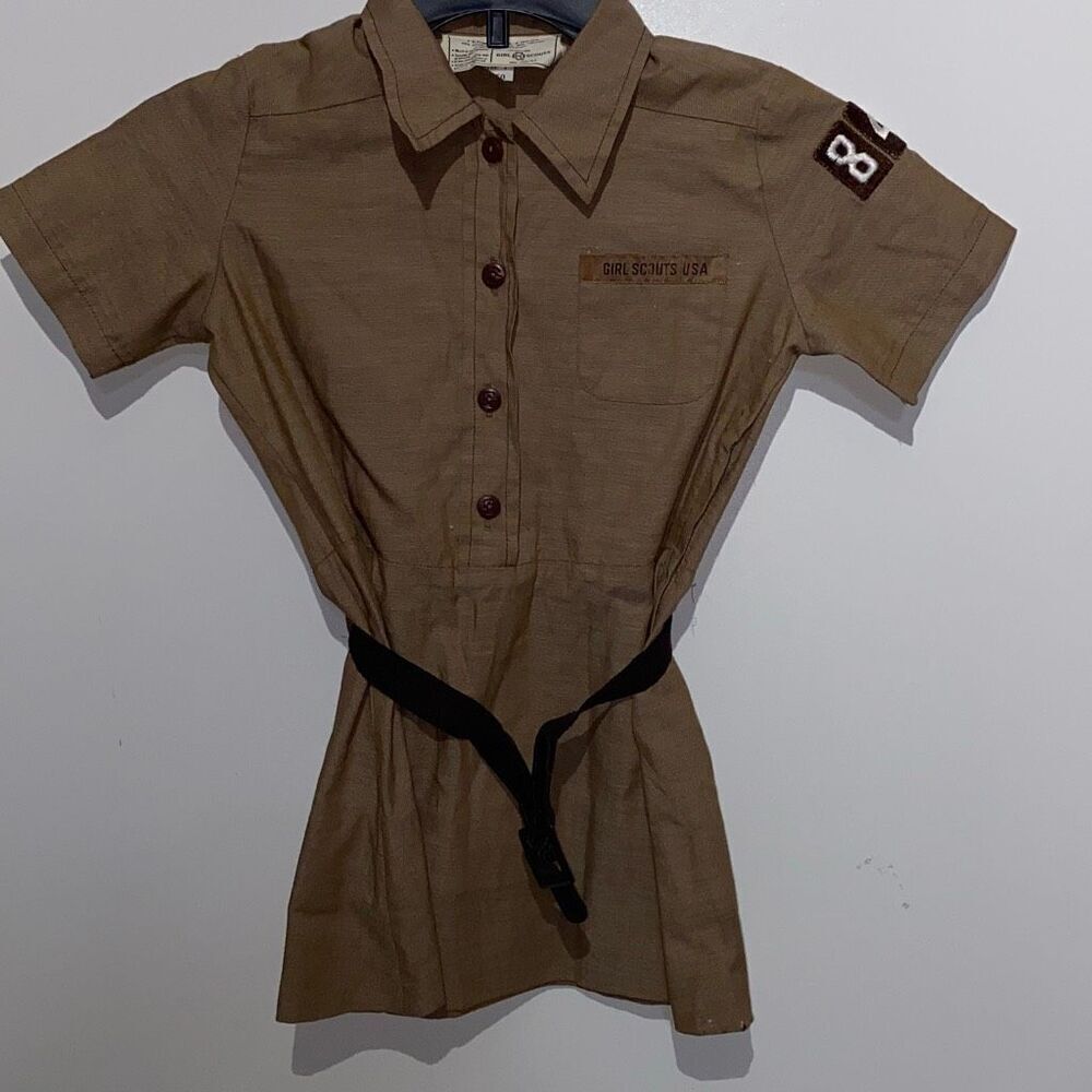 Vintage Girl Scouts USA Official Brown Uniform Dress Short‎ Sleeve Size 10